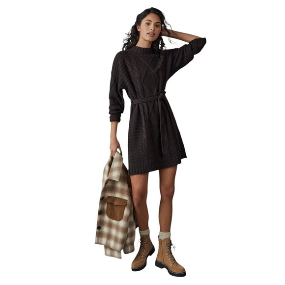 Anthropologie Amandi Chocolate Brown Long Sleeve Sweater Dress Womens US S - Picture 10 of 10